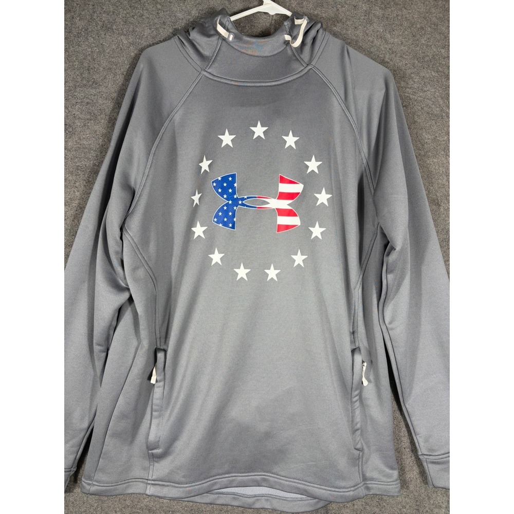 Under Armour Storm Hoodie Mens Large Gray USA Flag Logo Pullover Sweatshirt